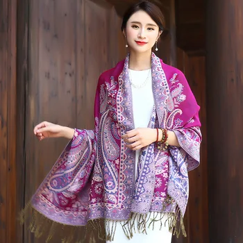 

Fashion New Autumn Winter Long Shawl Scarf National style shawl Women Scarf Pashmina Female Scarf Tassels Women Wraps flower