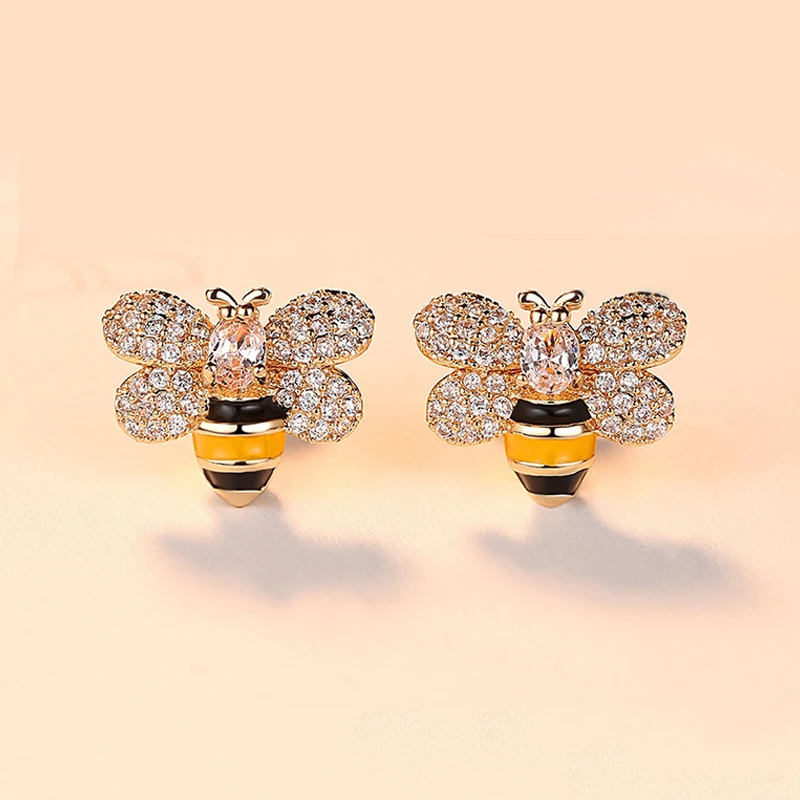 Модные милые гвоздики Пчелка серьги для женщин из золота с уникальным дизайном микро проложить CZ Циркон серьги в виде животных вечерние подарки дропшиппинг