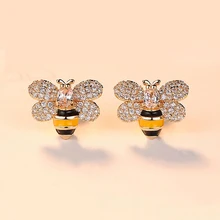 Модные милые гвоздики Пчелка серьги для женщин из золота с уникальным дизайном микро проложить CZ Циркон серьги в виде животных вечерние подарки дропшиппинг