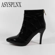ASYSPLNX marque 2017 en cuir zippée haut-talons bottes femmes noir chaussures simples