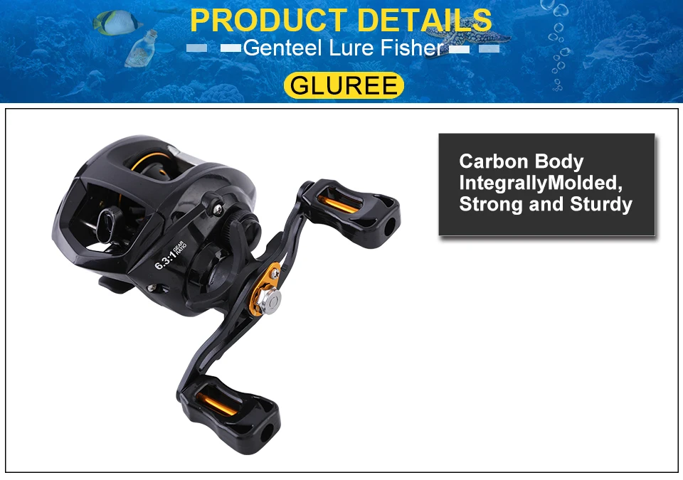 GLUREE Super Light Carbon Body Baitcasting Fishing Reel 12+1BB 6.31 Left  Right Hand Lure Fishing Reel FreshSalt Water Tools (12)