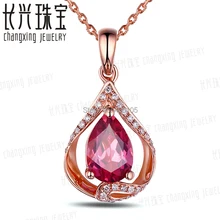 1.01ct Pink Pear Cut Tourmaline & Diamond Real 14k Gold Beautiful Engagement Pendant