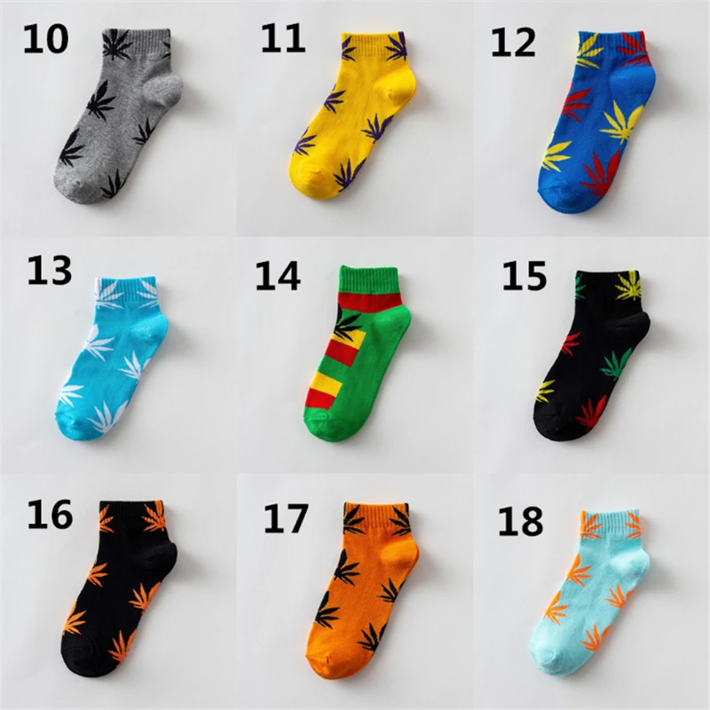 Moda Socmark Summer Women Men's Funny Ankle Socks Hemp Meias Long Happy Maple Leaf sokken Cotton Weed Grass White Black Socken