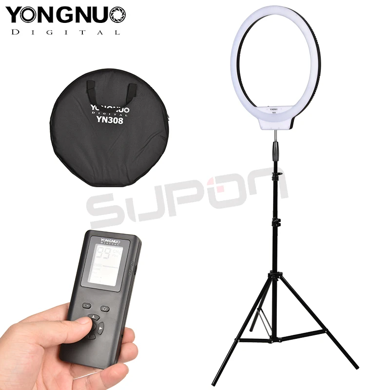 

YongNuo YN308 Ring LED Flash Light 3200K-5500K Bi-Color Temperature Remote Wireless LED Video Selfie Light led lamp+ light stand