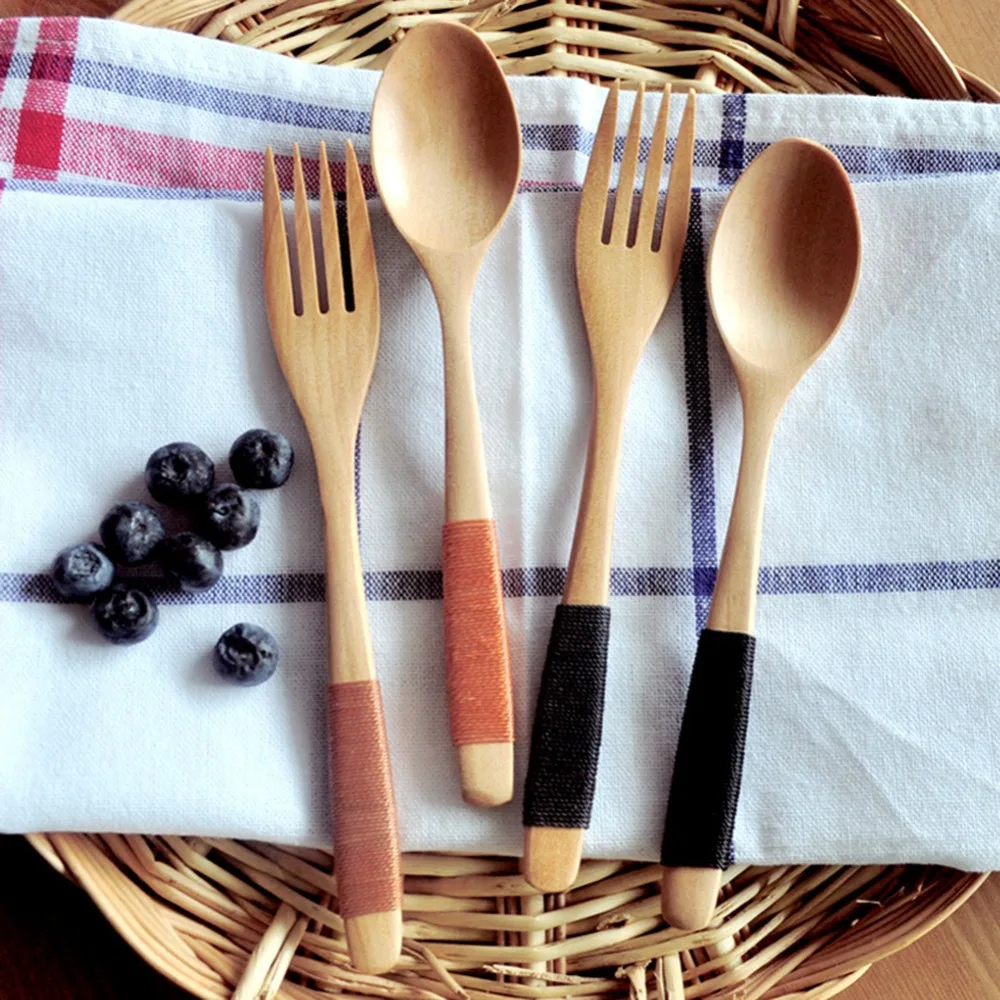 

Natural Wooden Dinnerware Sets S poon and Fork Wooden Cutlery Set Wood Dinnerware Sets For Kitchen Picnic Salad