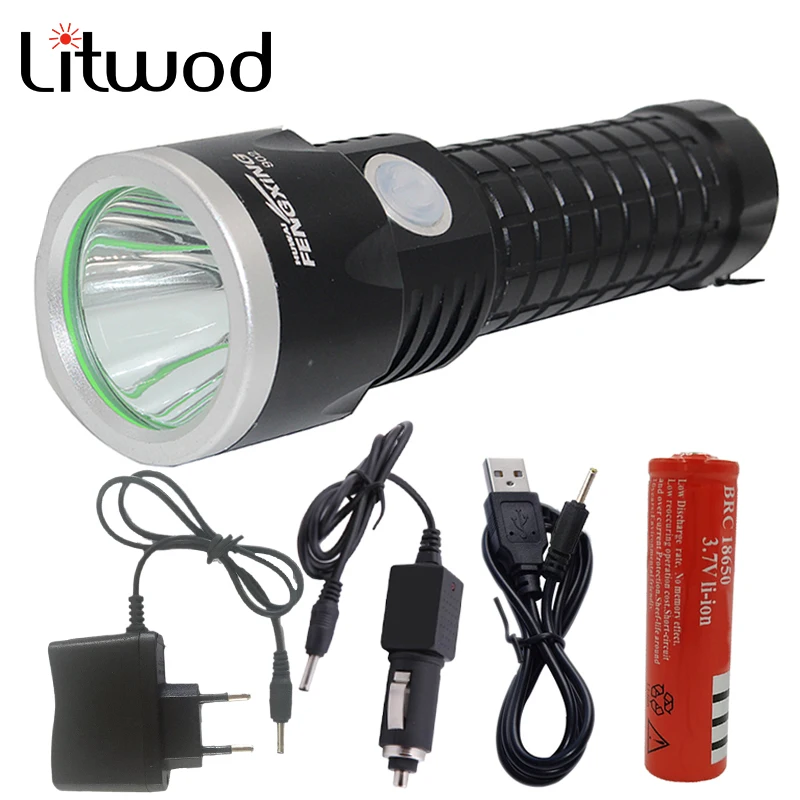 

Litwod Z30902 Led Flashlight Torch Waterproof Rechargeable XM-L T6 3800LM With 18650 Battery AC Charger Car charger USB Charger