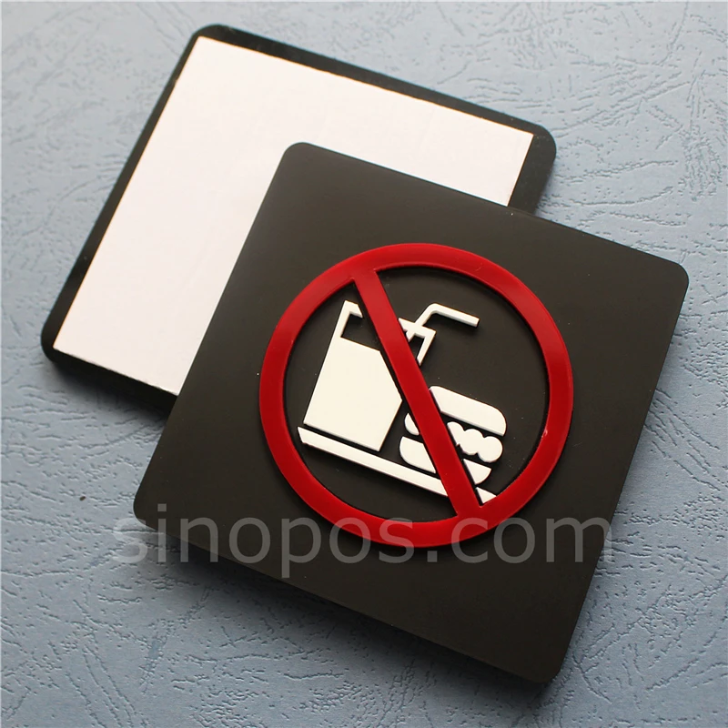 

Adhesive No Food Or Drink Sign, 3D acrylic plastic non foods room door signage wall window bus caution prohibited warn sticker