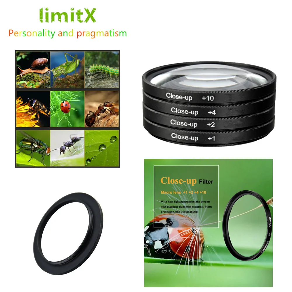 Close Up Filter Set & Filter Case (+1+2 +4 +10) & Adapter Ring For
