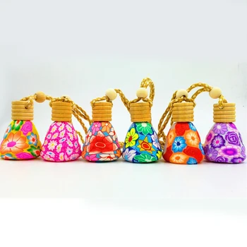 

Fashion Triangle Flower Perfume Bottle Wood Lids Empty Glass Fragrance Oil Pendant Refillable Home Decoration 10pcs/lot DC876