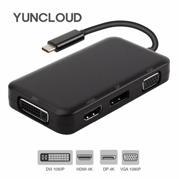 

YUNCLOUD USB Splitter Type C 3.1 Hub to DisplayPort HDMI DVI VGA Adapter for Macbook Samsung S9/S8+ Huawei P20 USB Docking Hub