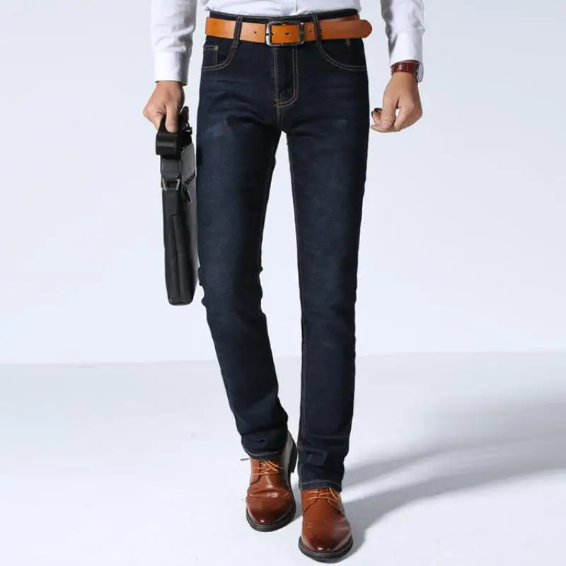 2019 Cotton Mid weight Classic Stretch Jeans Men Famous Brand Blue Straight Slim For Man | Мужская одежда