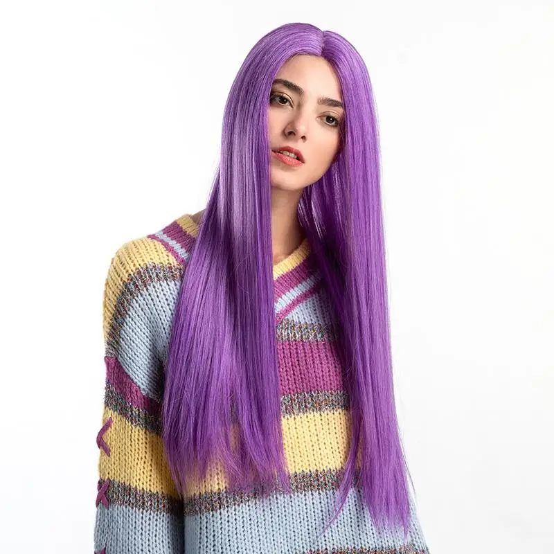 Lace Front Long Straight Wigs for Women 4 Color Synthetic Hair Wigs for Cosplay Party Prom Bars