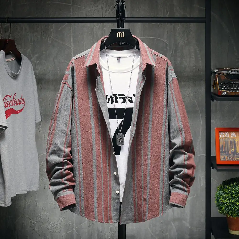 

Striped Long Sleeve Shirts Men 100% Cotton Retro Camisas Hombre Casual Fashion Shirt Spring Autumn Plus Size Chemise Homme