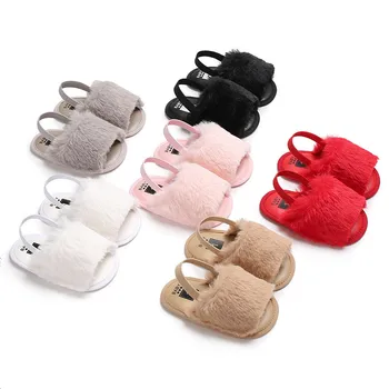 

2018 New Fashion Faux Fur infant newborn Baby Summer Shoes Cute Infant Baby Sandals Slippers for 0-18 months Non-slip Crib Shoes