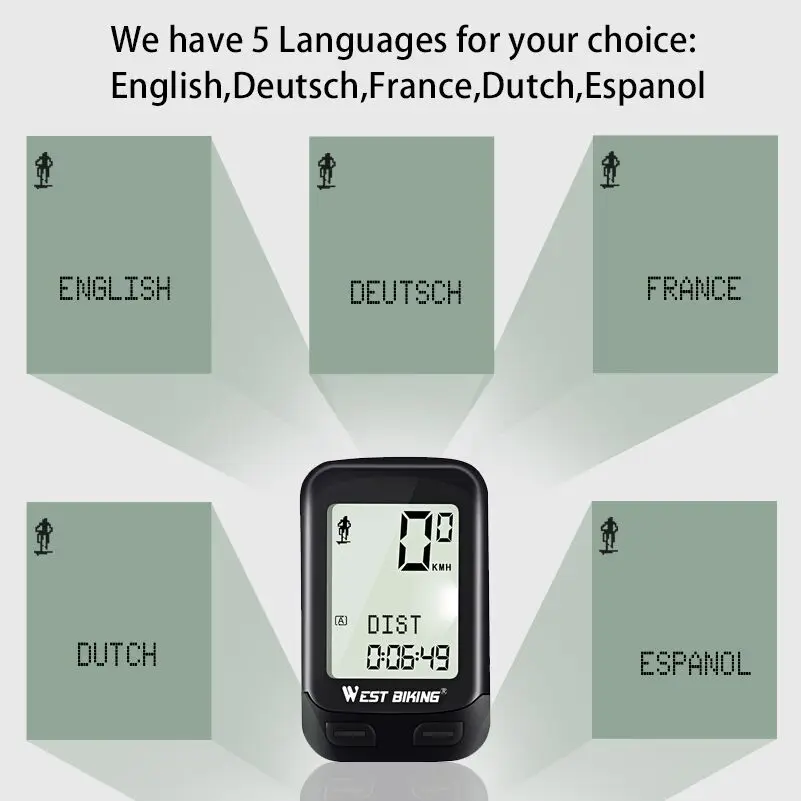 WEST BIKING Bike Computer Bicycle Wireless Stopwatch 5 Languages Waterproof Bike Computer Odometer Speedometer Cycling Computer