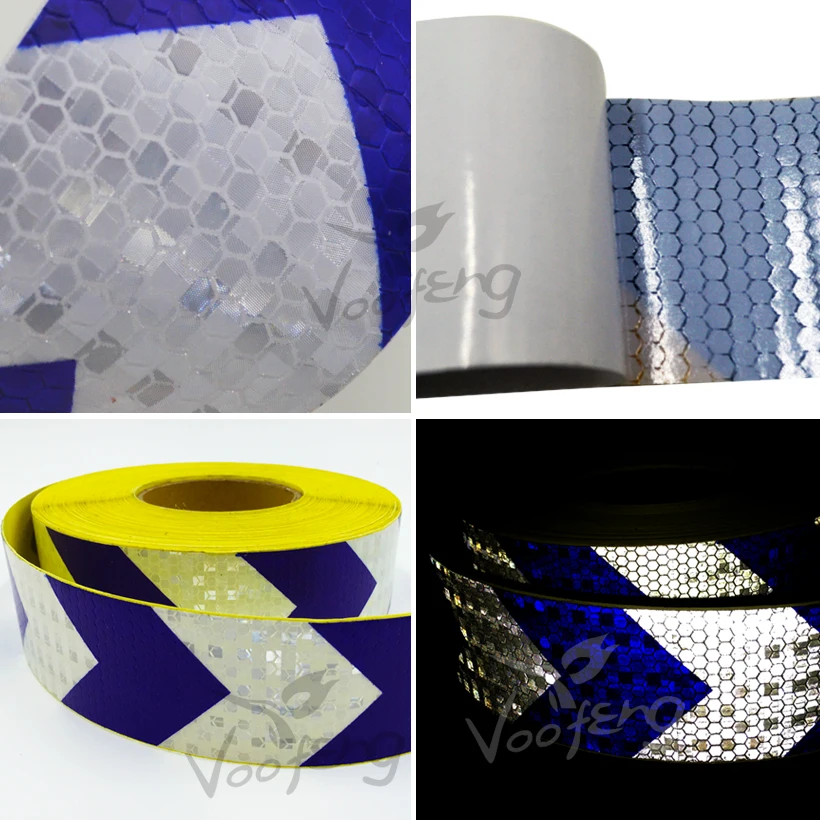 5cmx50m  Reflective Warning Tape Self Adhesive Sticker with Red/White Yellow/Red Yellow/Black Blue/White Arrow Printing for Car