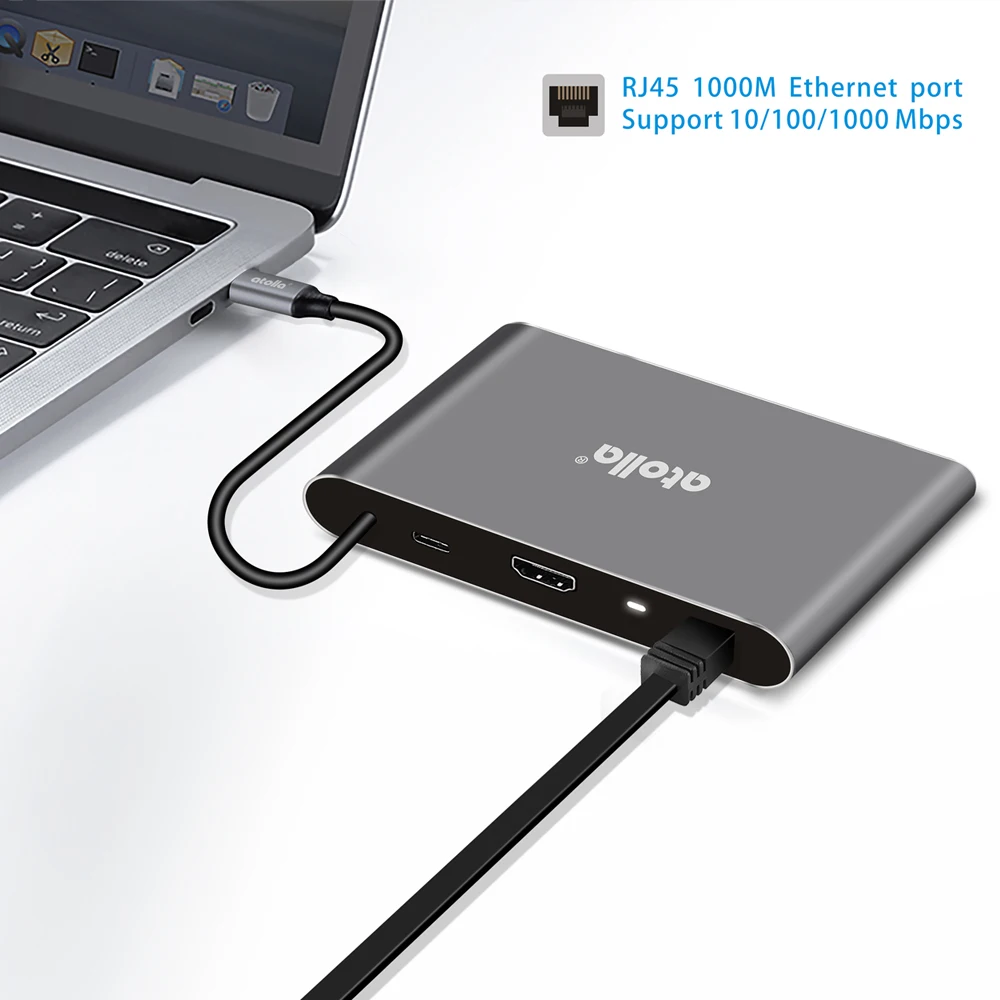Atolla usb-хаб USB C к HDMI RJ45 гигабитный Ethernet порт адаптер для MacBook samsung Galaxy S9 huawei mate 20 P20 Pro type C USB