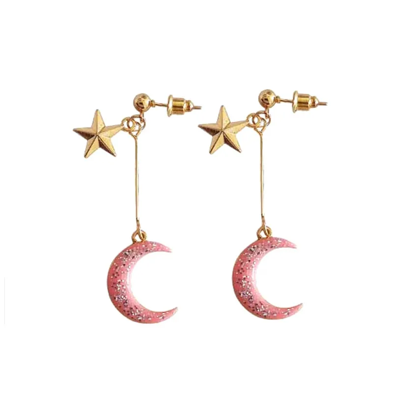

Fashion woman earrings eardrop cute cartoon elegant earrings dazzle colour lunar star girl stud earrings for women