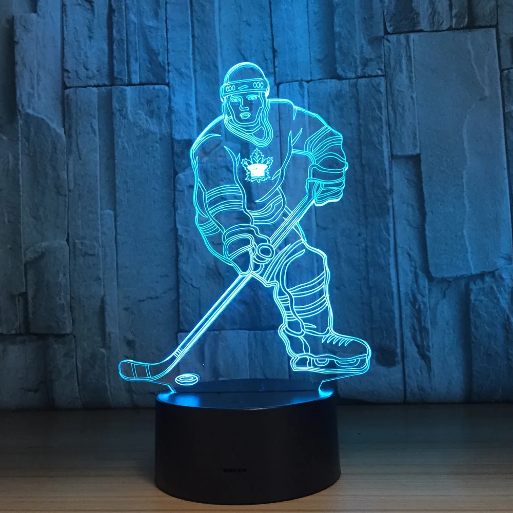 Сенсор 3d ночник LED сенсорный человек хоккейный плеер 7 цветов USB акриловая 3D лампа