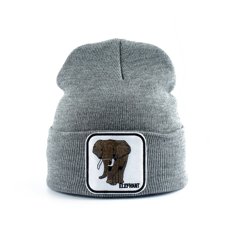 

Mens Beanie Winter Warm Hats For Women New Fashion Hip Hop Skullies Elephant Embroidery Knitted Hat Dropshipping