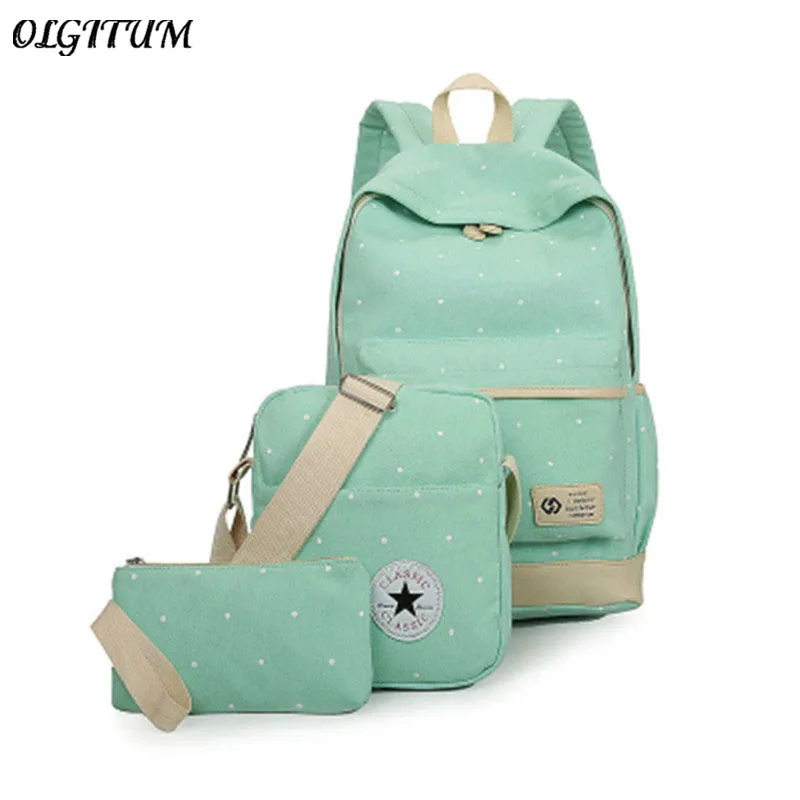 

2019 New arrived wave dot Printing Women Backpack Set Teenage Girls School Bags Canvas Candy Color School Bag Set For 3 Pieces