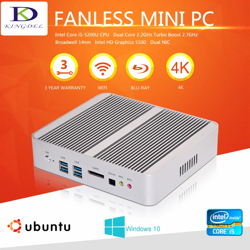 2016 Последним Dual Lan Mini PC Безвентиляторный Компьютер 2.2 ГГц INTEL I5 Core i5 5200U HD5500 Графика