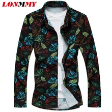 LONMMY 6XL Гавайские повседневные мужские рубашки тонкие подходящие блузки цветочные рубашки с длинными рукавами мужские платья цветок camisa social masculina лето
