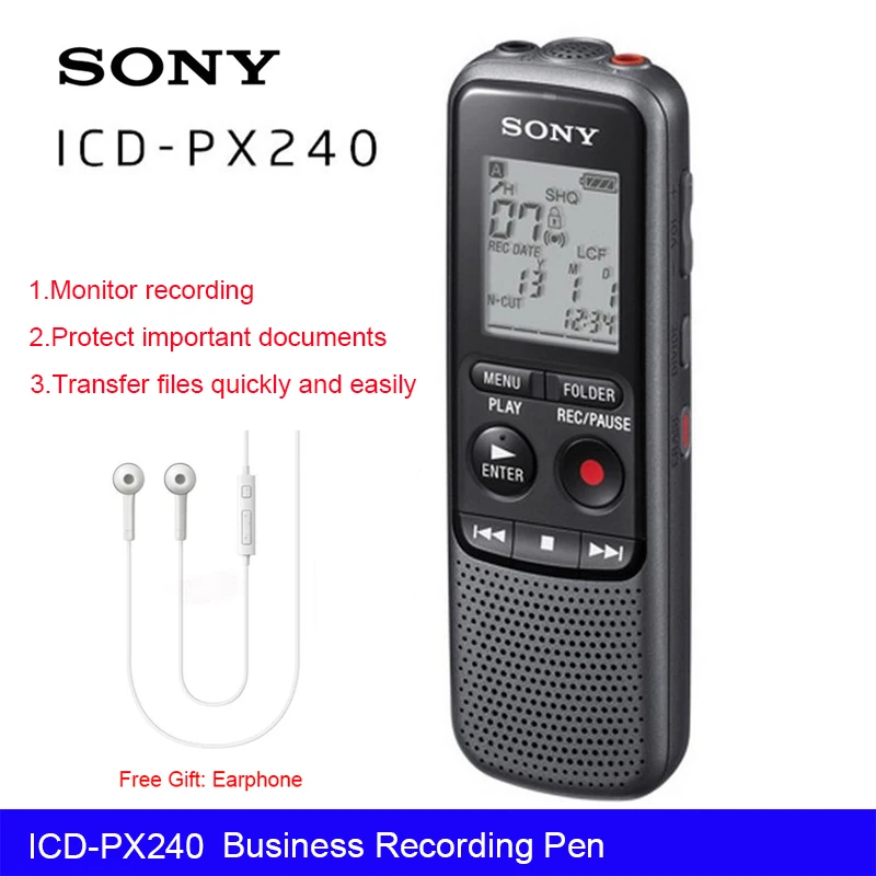 Sony 4 GB Цифровой диктофон ICD PX240 со встроенной батареей AA USB порт стерео микрофон