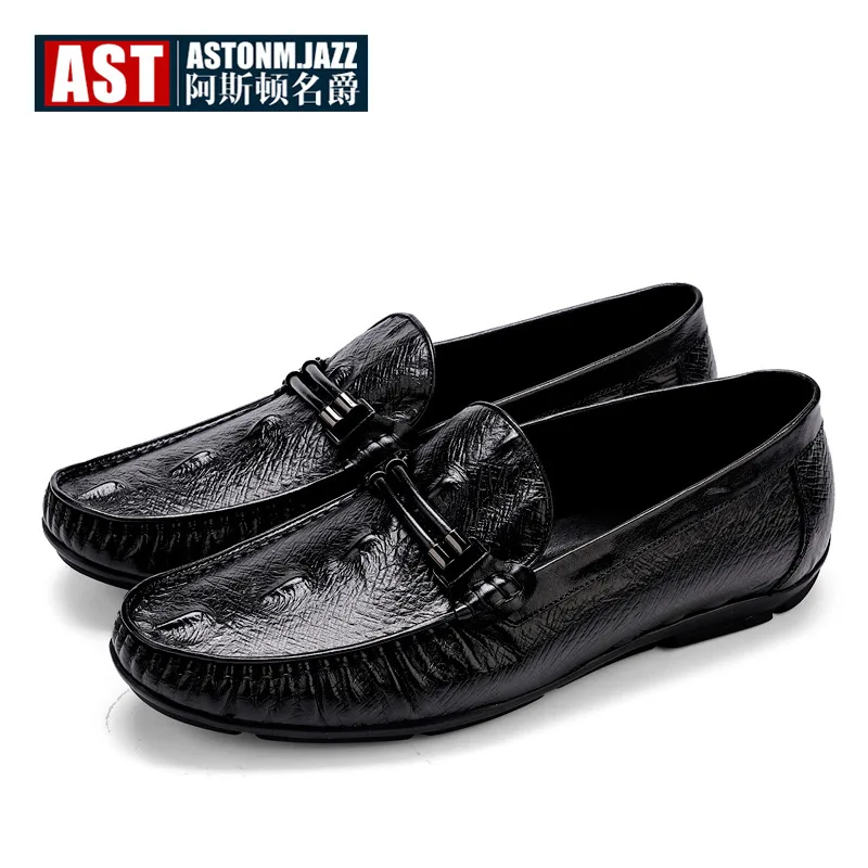Clearance Sale !! Genuine Leather Mens Round Toe SLIP-ON Loafers Man Crocodile Print Driving Moccasins Boat Shoes Moccasins