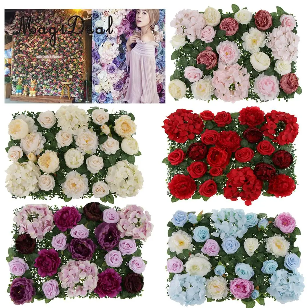 Artificial Rose Peony Hydrangea Flower Wall Panels Backdrop Blue