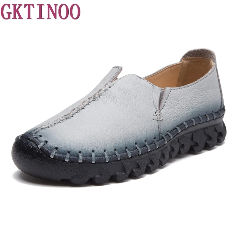 Koop Vrouw Echt Lederen schoenen Lente Effen Platte schoenen Mode Vrouwen Flats Ballet Vrouwen schoenen Zachte bodem Casual Loafers