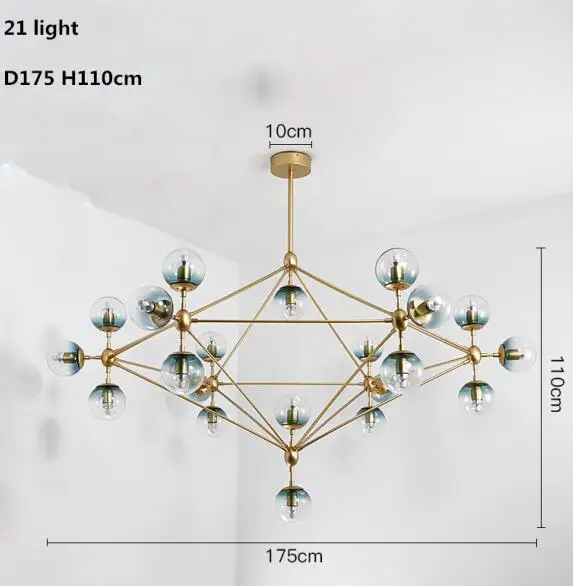 10/15/21 лампочек золотые цвет modo люстра Магия ДНК светильник стеклянный шар Люстра обеденный светильник AC90-260V - Цвет корпуса: Gold 21 heads