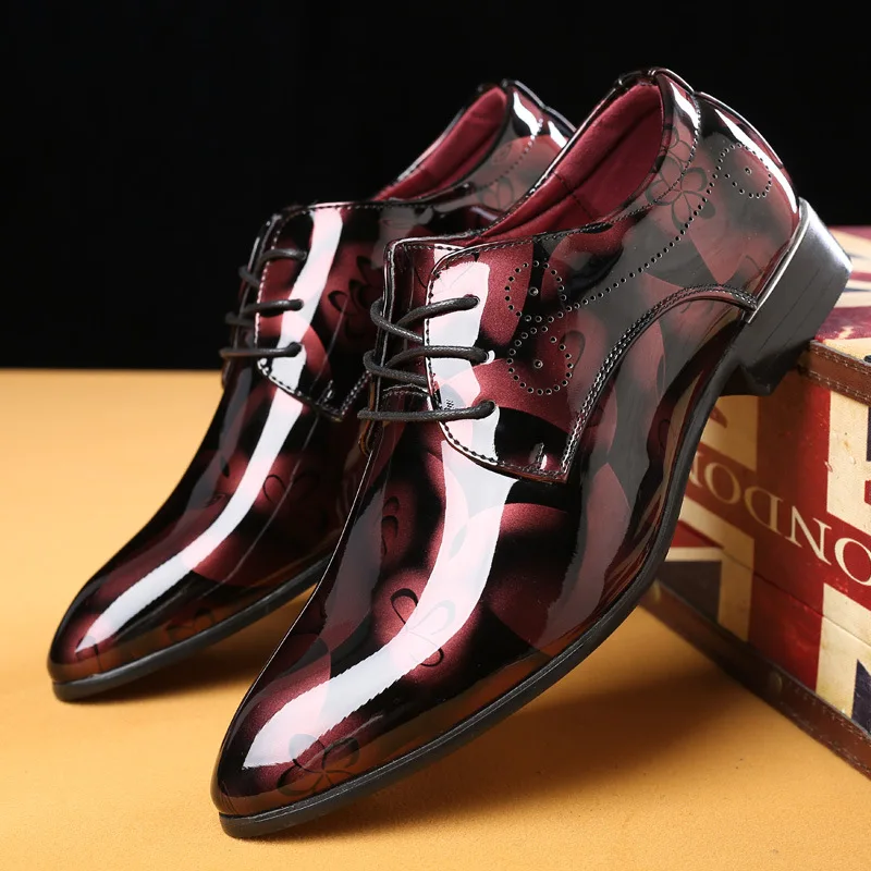 Men Dress Shoes Floral Pattern Men Formal Shoes Leather Luxury Fashion