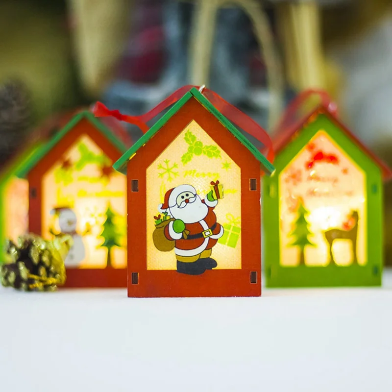 

Led Light Wood House Christmas Tree Hanging Pendants Christmas Tree Door Hanging Drops Light Wedding Party Decoration