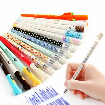

12 Pens Erasable Pen Cartoon Cute Student Erasable Gel Pen 0.5mm Black / Blue Ink Gel Pens For School