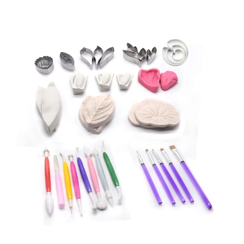 Lotus Peony Petal Leaves Silicone Veiner Mold Stainless Steel Cutter