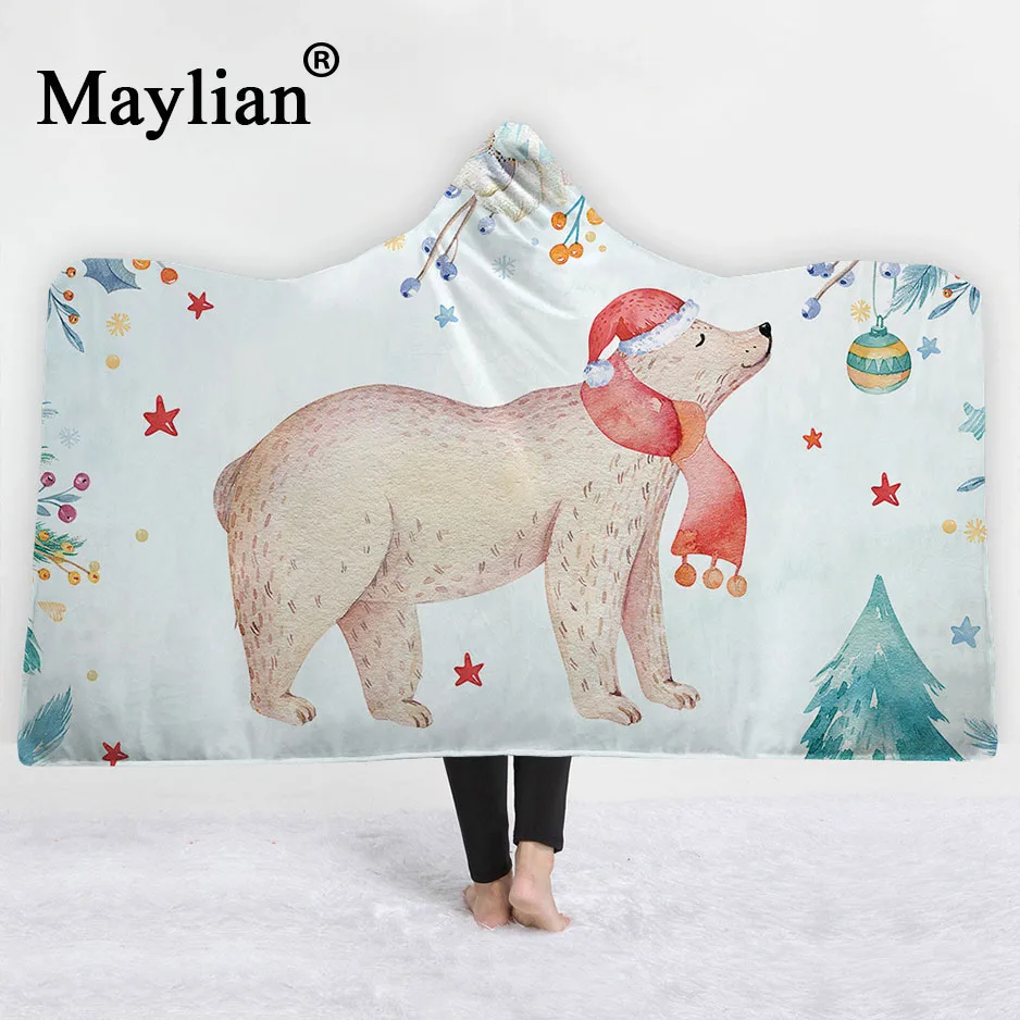 Aliexpress Buy 3D Bear Merry Christmas Hooded Blanket Sherpa Fleece Ocean Blue Wearable plush Throw Blanket on Bed Sofa Thick warm B14 from Reliable