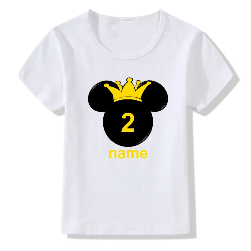 Семейная футболка с принтом короны и мультяшным бантом Одинаковая одежда для всей семьи футболка на день рождения с вашим именем и номером, подарок