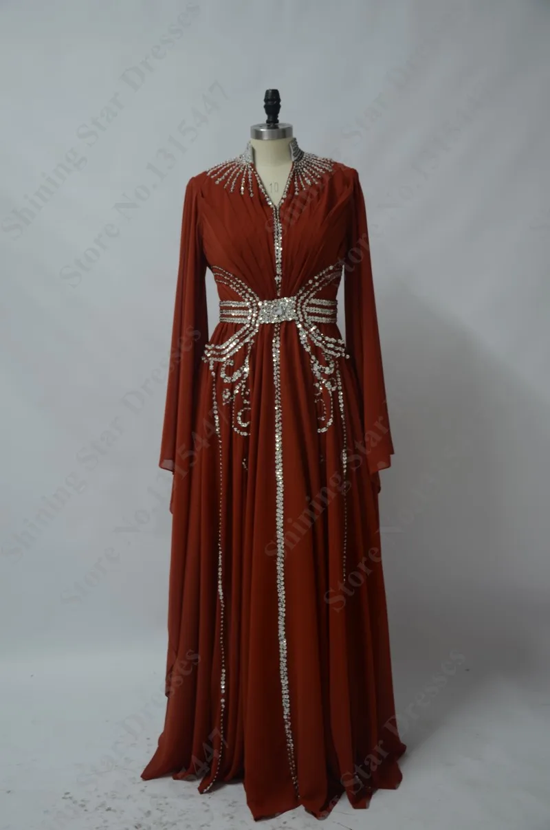 Dubai Caftan Evening Dresses Long Sleeve With Hijab 2018 LORIE Abendskleid Abaya Muslim Chiffon Beading Long Prom Party Dress