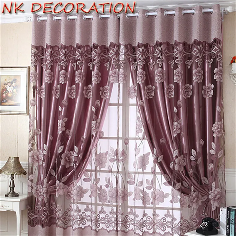

NK DECORATION 1m*2.5m Luxury Modern Burnout Flower Tulle Window Curtain Set Of Blackout Sheer Curtain For Lliving Room Bedroom