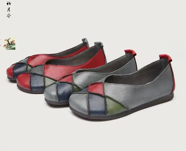Xgravity микс Цвет на плоской подошве; обувь; элегантная обувь из натуральной кожи; квадратный носок Туфли без каблуков Дамская мода Для женщин Повседневное Обувь в этническом стиле S046