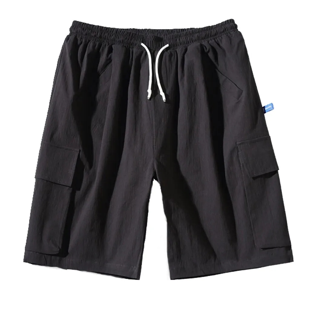 Мужские короткие Летние Осенние новые стильные короткие брюки с карманами повседневные однотонные прямые свободные облегающие брюки большого размера L625