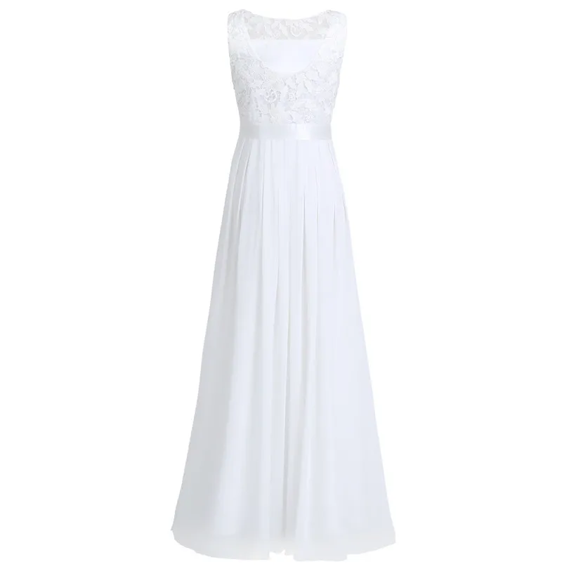 TiaoBug Womens Elegant Flower Floral Printed Sleeveless Bridesmaid Formal Prom Princess Wedding Party White Lace Dress Bridesmaid Dresses