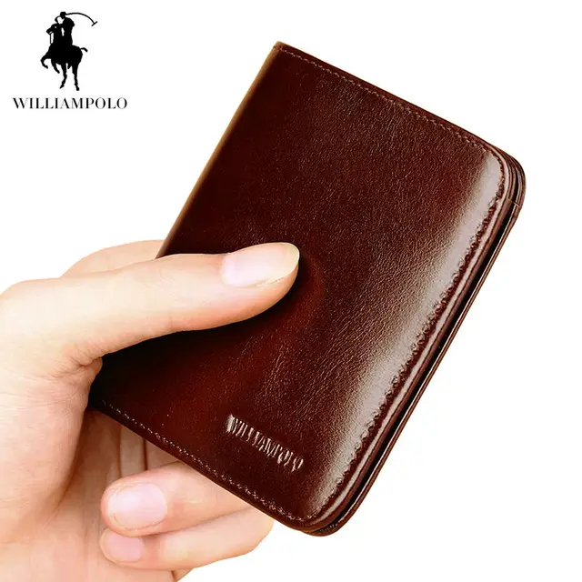 WILLIAMPOLO Vintage Men&#39;s Vertical Bifold Short Wallet Genuine Leather Men Mini Wallet Mens ...