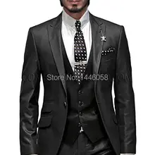 Best продажи custom Бизнес Для мужчин S Костюмы итальянский черный Нарядные Костюмы для свадьбы для Для мужчин Жених костюм Для мужчин смокинг Костюмы(куртка+ Брюки для девочек+ жилет