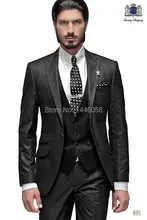 Best Selling 2016 Custom Business Mens Suits Italian Black Wedding Suits For Men Groom Suit Men Tuxedo Suits (Jacket+Pants+Vest)