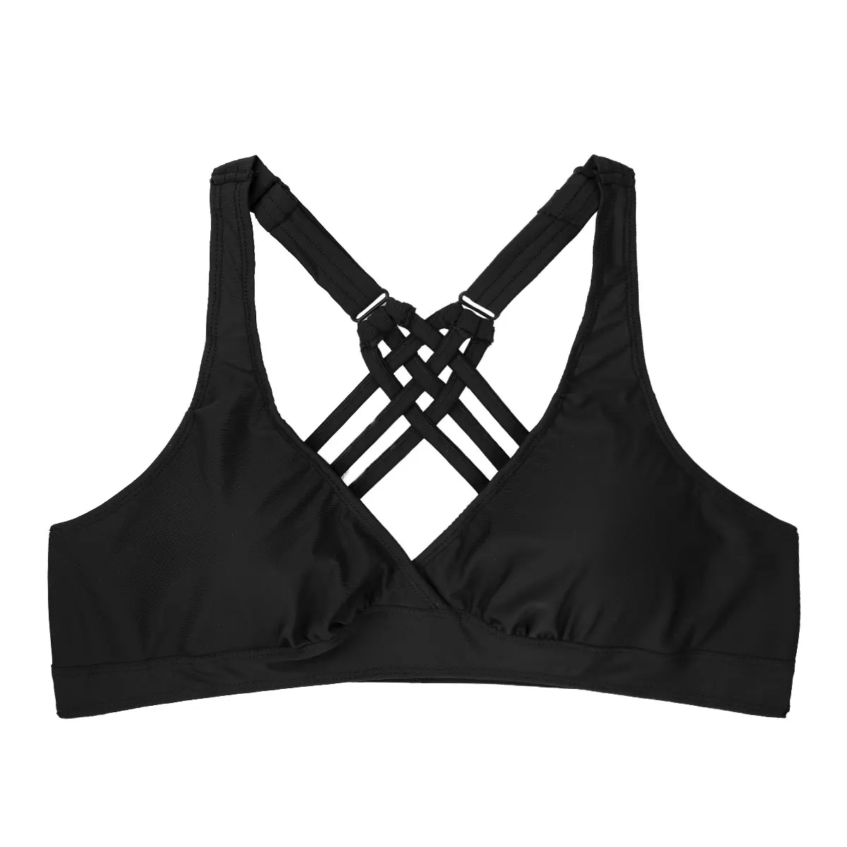 TiaoBug Adjustable Shoulder Straps Back Criss-cross Solid Color Women Activewear Padded Bikini Bra Tops Swim Sexy Bathing Suit