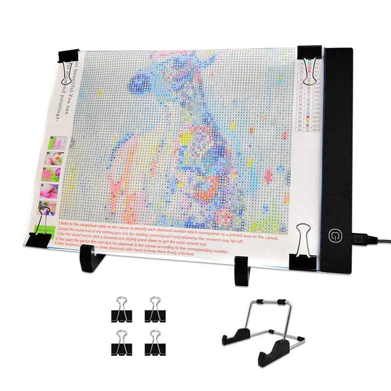 

A4 LED Light Pad Diamond Painting Tools Light Board Kit Cross Stitch Tool Set Embroidery Sewing Accessories With Stand and Clips