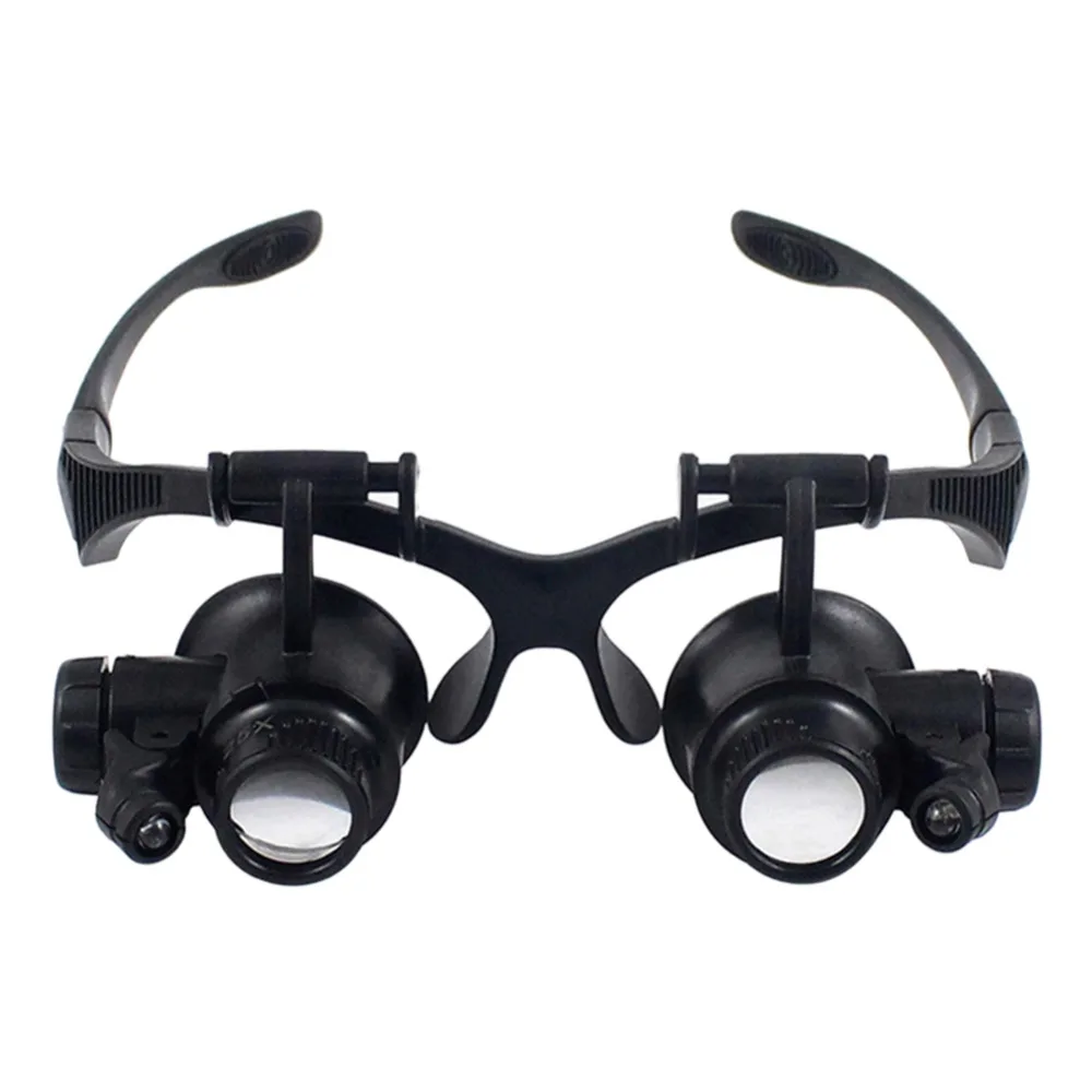 Wearing Style Magnifier 10X 15X 20X 25X magnifying Glass Double LED Lights Eye Glasses Lens Loupe