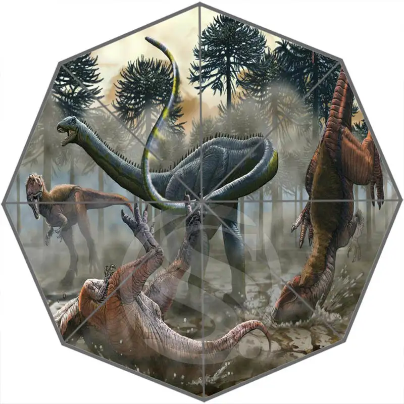Динозавр классный индивидуальный портативный тройной складной зонт от солнца и дождя декоративный зонтик SQ0624-J248L - Цвет: Зеленый